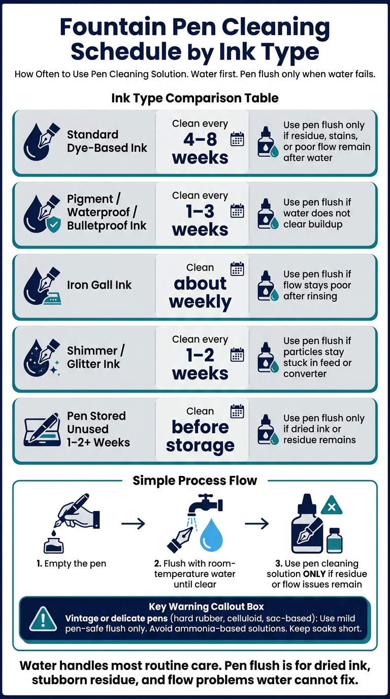 Fountain Pen Cleaning Schedule by Ink Type