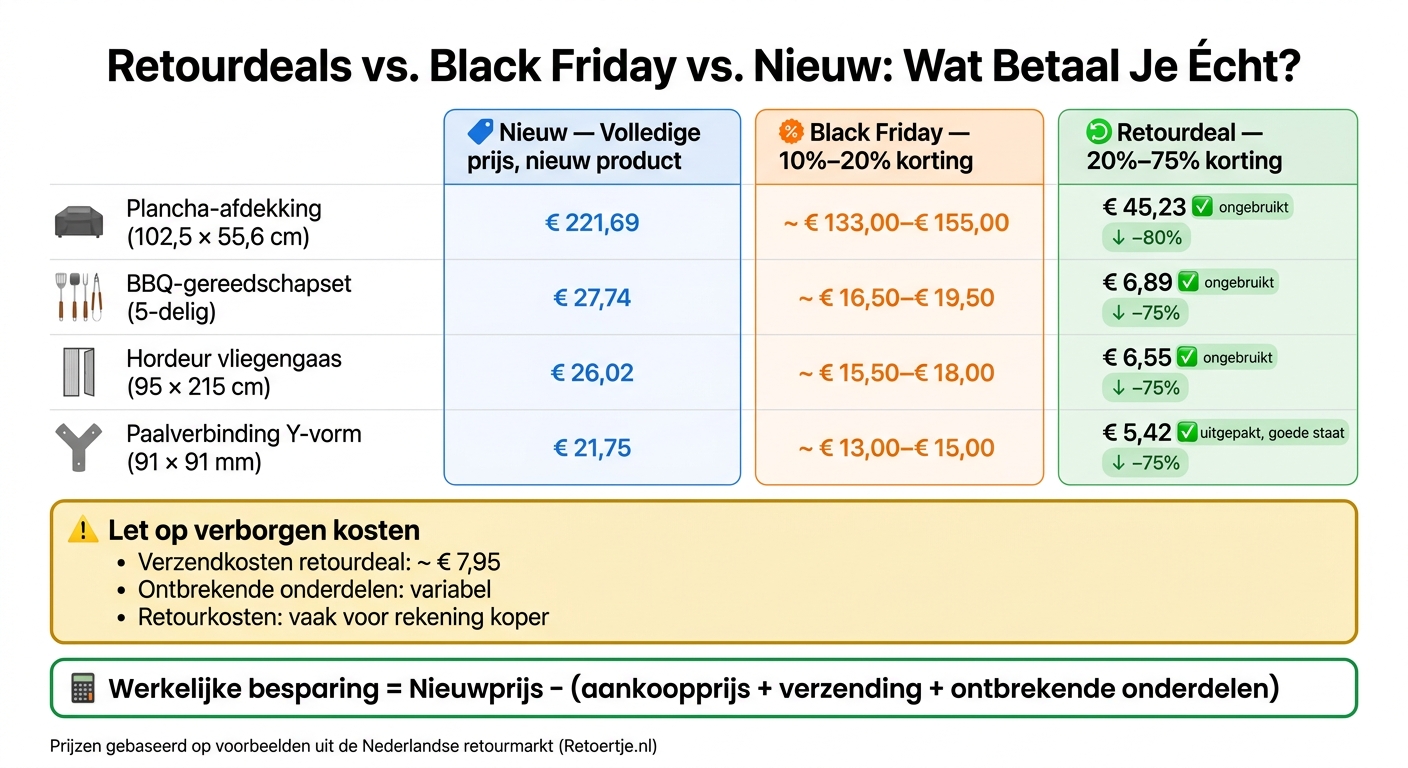 Retourdeals vs. Black Friday vs. Nieuw: Totale Kosten Vergeleken