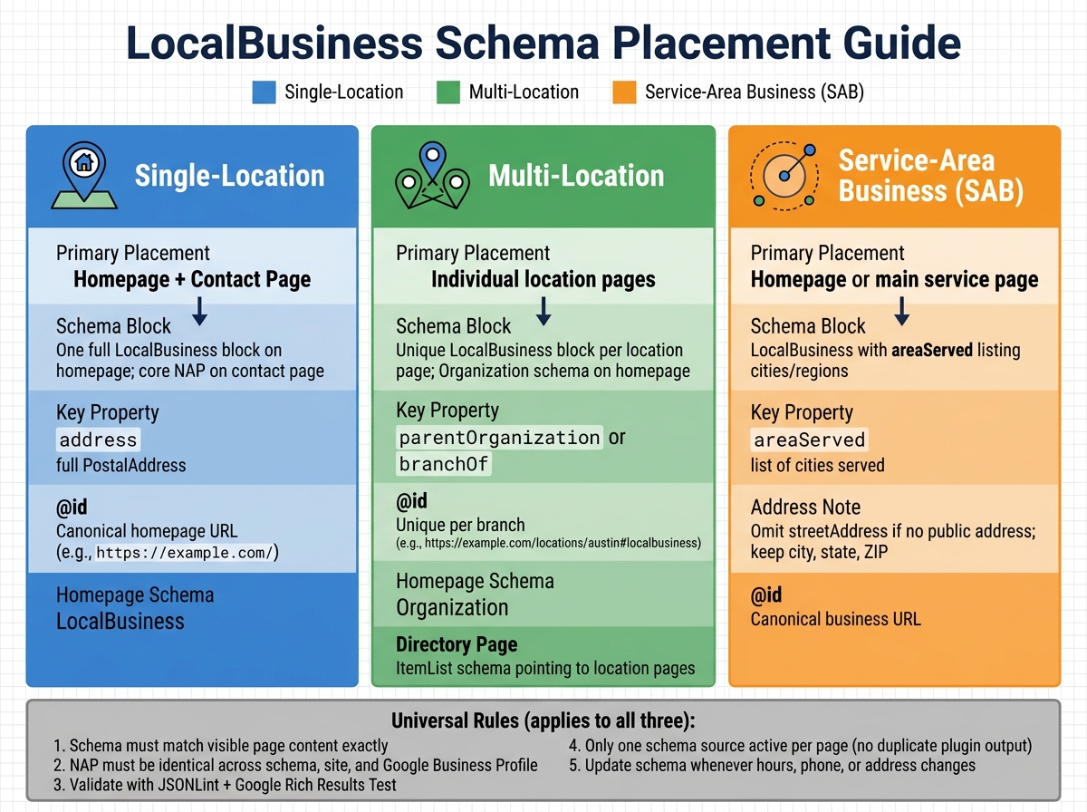 LocalBusiness Schema Placement Guide: Single vs. Multi-Location Sites