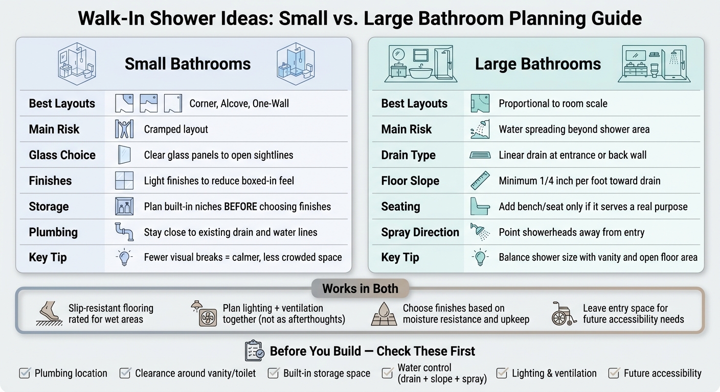 Walk-In Shower Ideas: Small vs. Large Bathroom Planning Guide