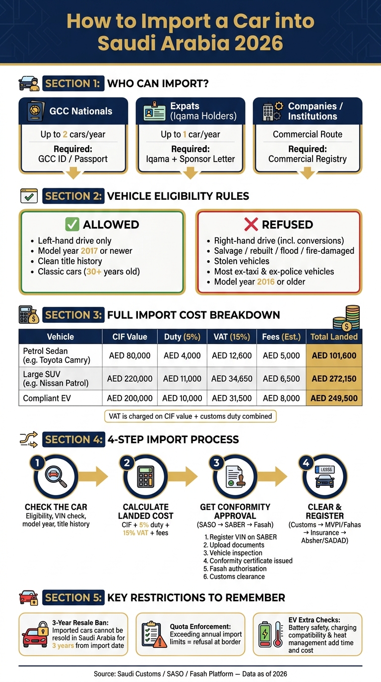 How to Import a Car into Saudi Arabia 2026: Step-by-Step Process & Costs