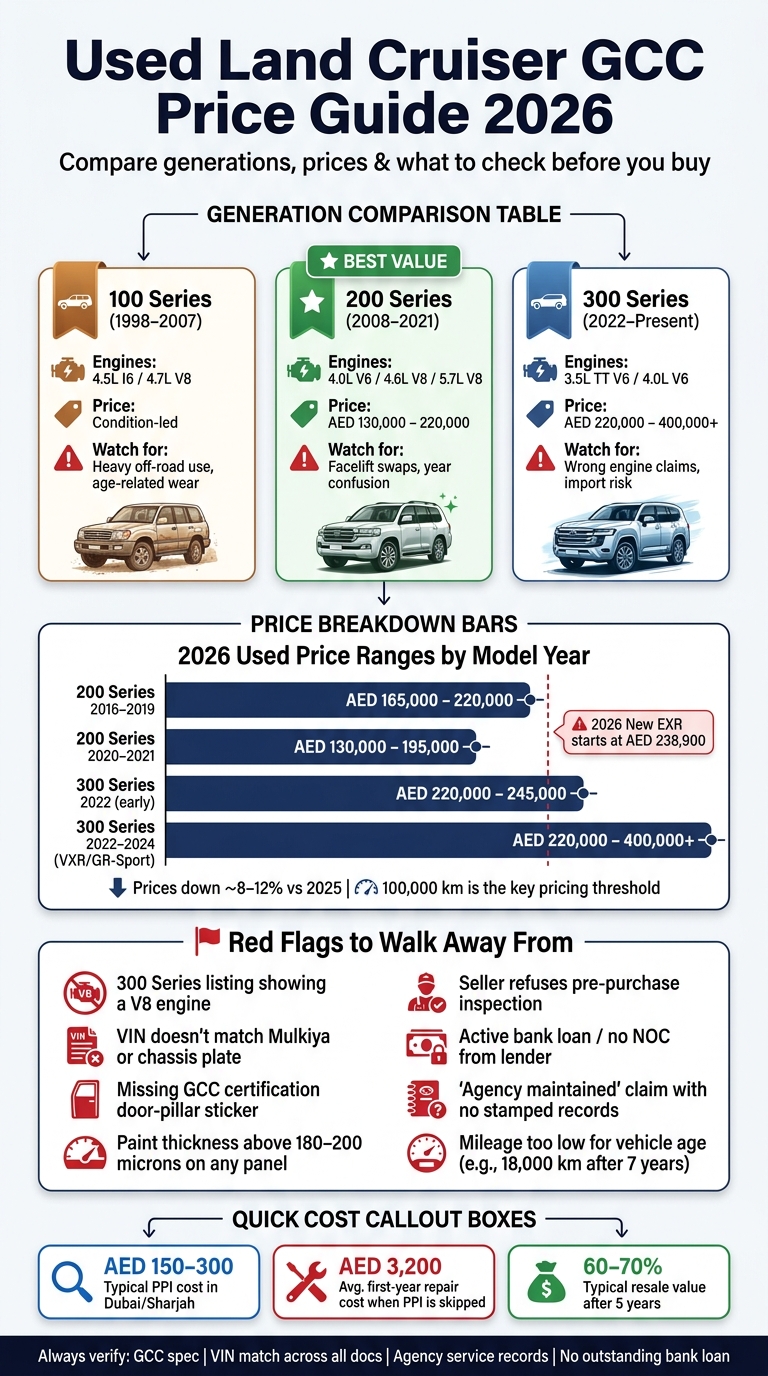 Used Land Cruiser GCC Buyer's Guide 2026: Series, Prices & Key Checks