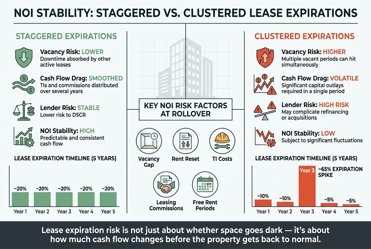Staggered vs. Clustered Lease Expirations: NOI Impact Comparison