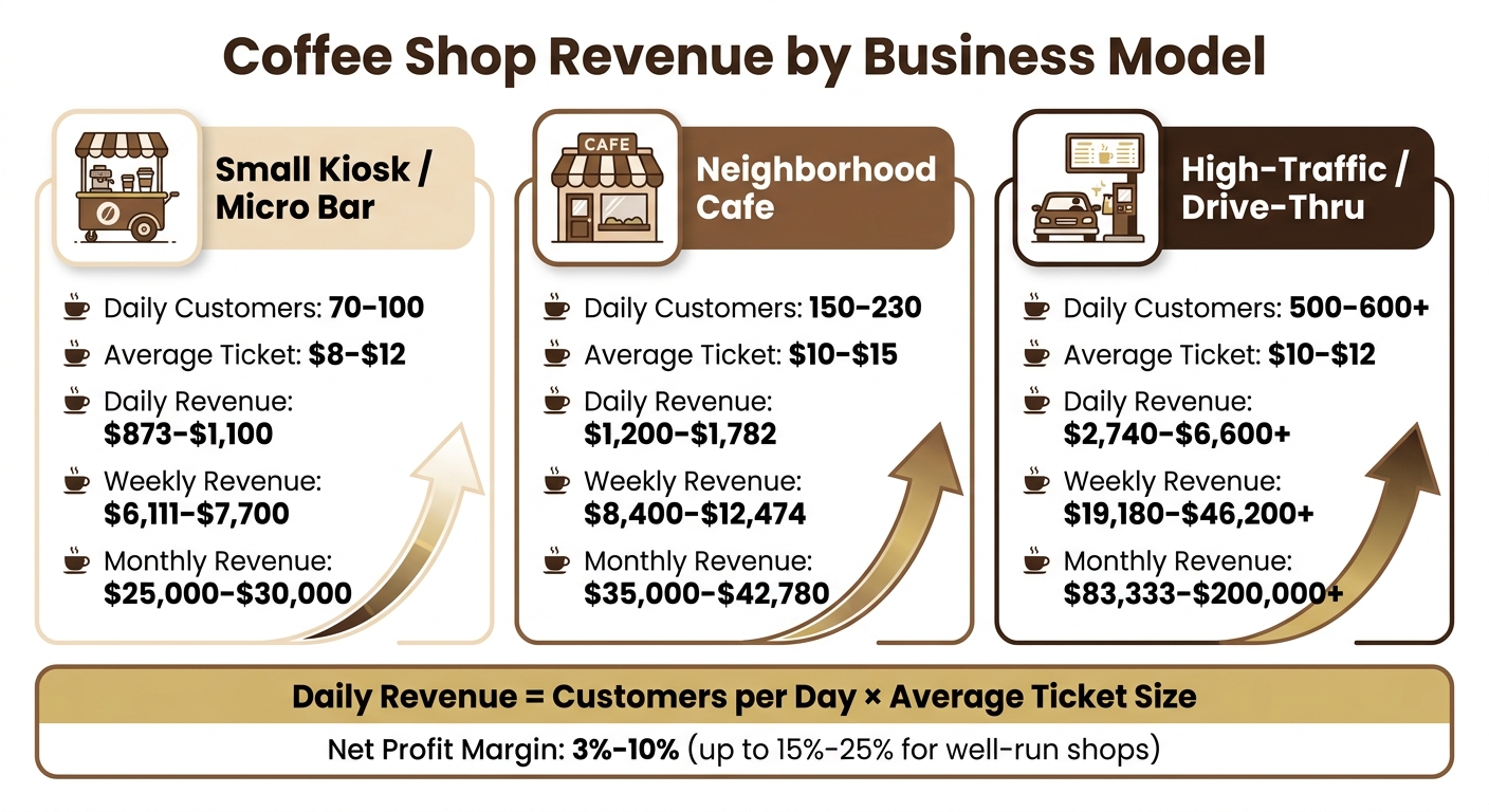 Coffee Shop Revenue by Business Model: Daily, Weekly & Monthly Breakdown