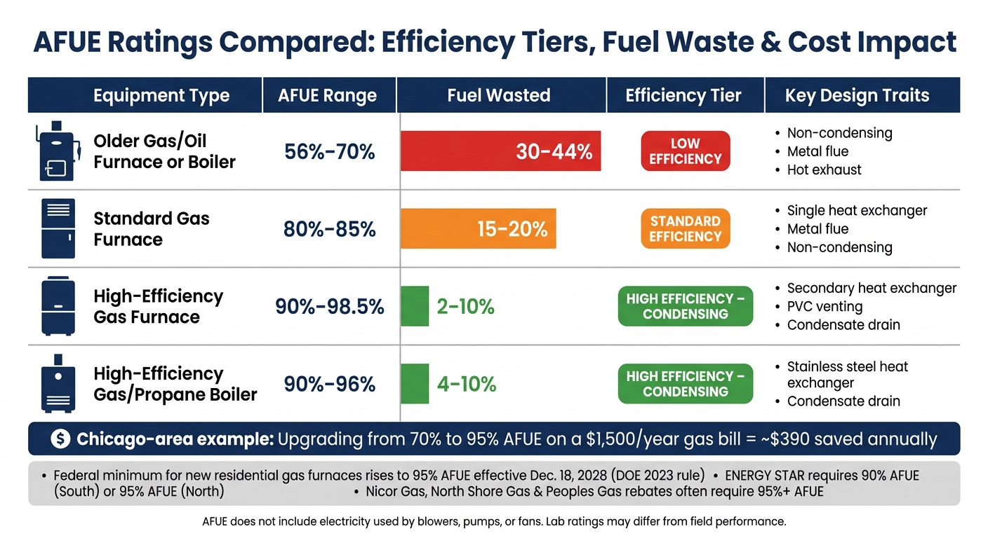 AFUE Ratings Compared: Efficiency Tiers, Fuel Waste & Cost Impact