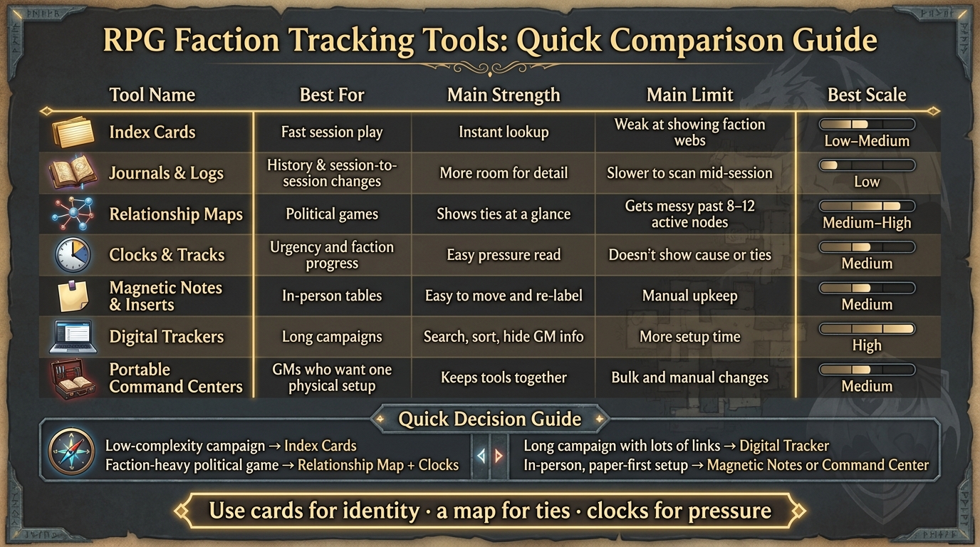 RPG Faction Tracking Tools: Quick Comparison Guide