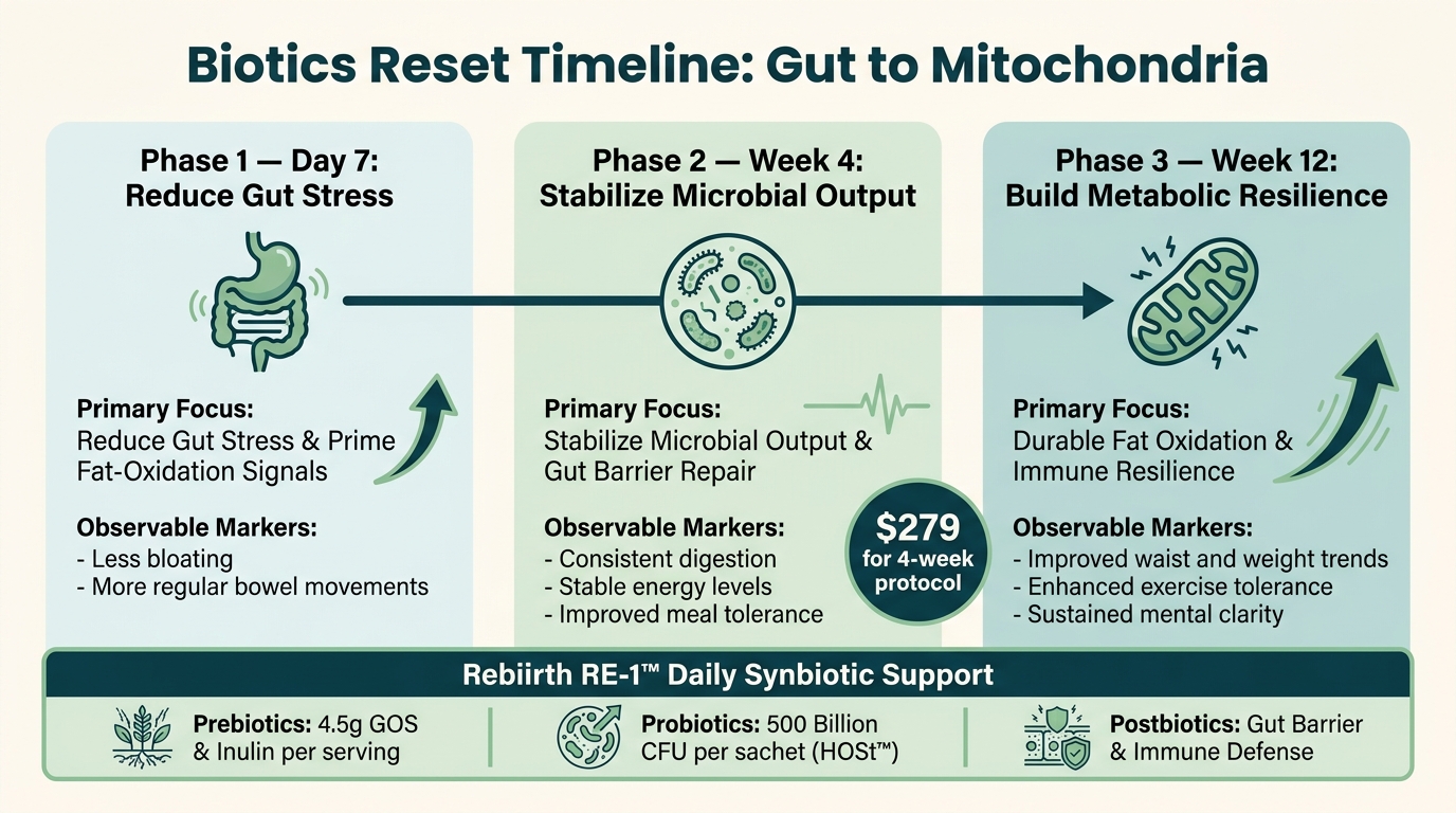 Biotics & Fat Metabolism: 7-Day, 4-Week & 12-Week Reset Timeline