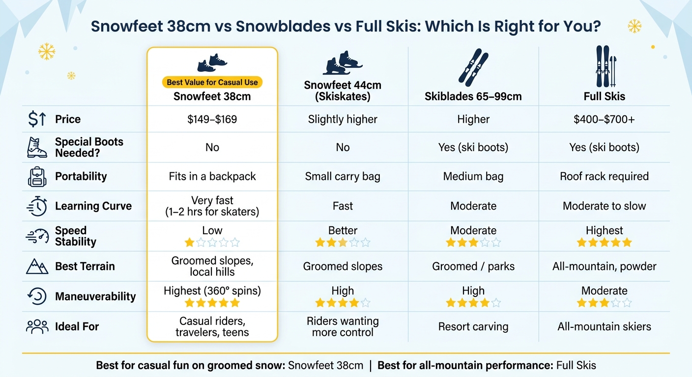 Snowfeet 38cm vs Snowblades vs Full Skis: Quick Comparison Guide