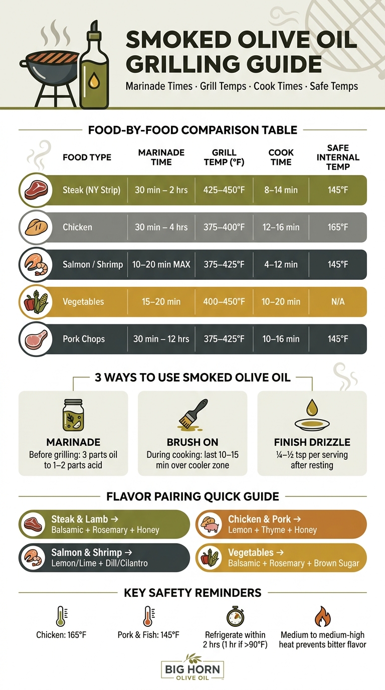 Smoked Olive Oil Grilling Guide: Marinade Times, Temps & Tips by Food