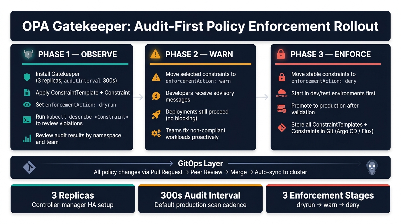 OPA Gatekeeper Policy Rollout: From Install to Production Enforcement