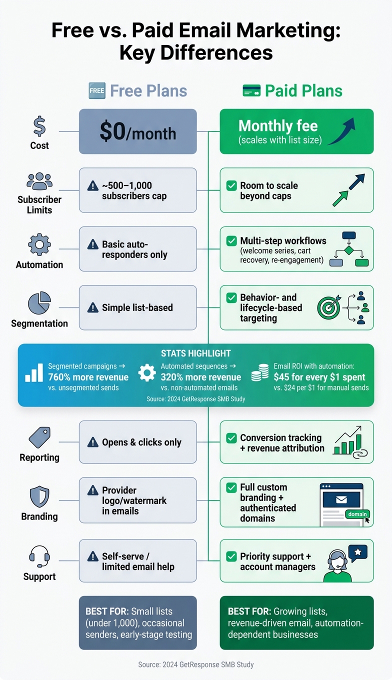 Free vs. Paid Email Marketing: Features, Limits & ROI at a Glance