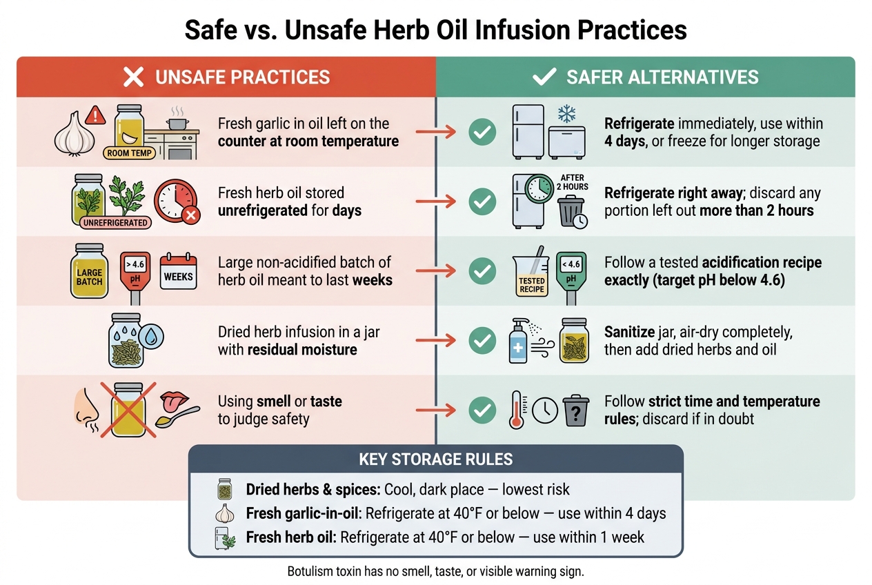 Safe vs. Unsafe Herb Oil Infusion Practices at Home