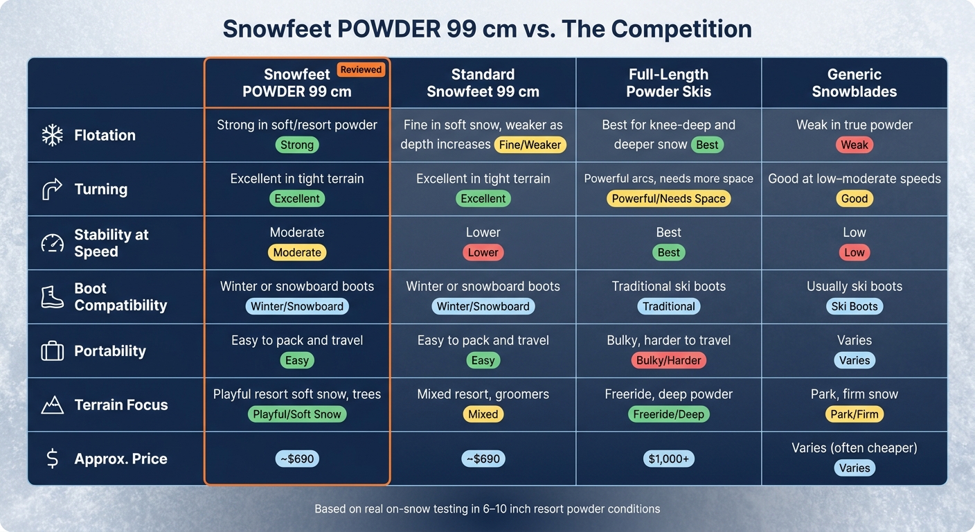 Snowfeet POWDER 99 cm vs. Alternatives: Full Ski Comparison