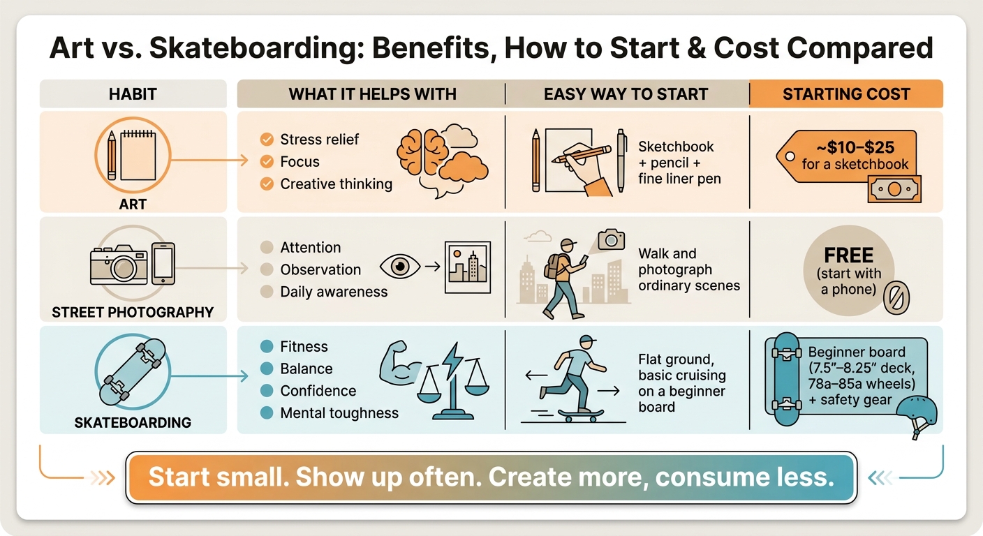Art vs. Skateboarding: Benefits, How to Start & Cost Compared