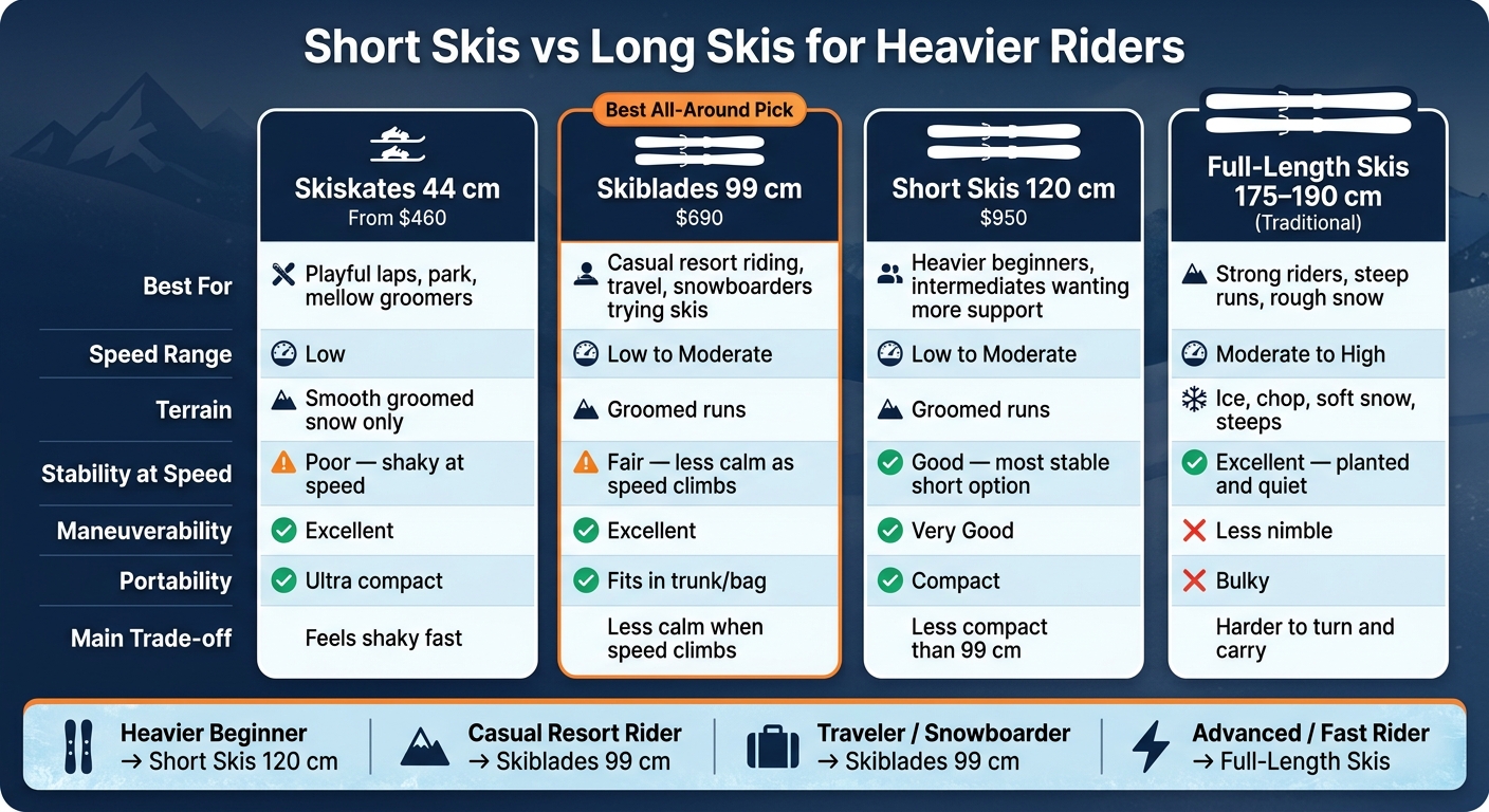 Short Skis vs Long Skis for Heavier Riders: Which Should You Choose?