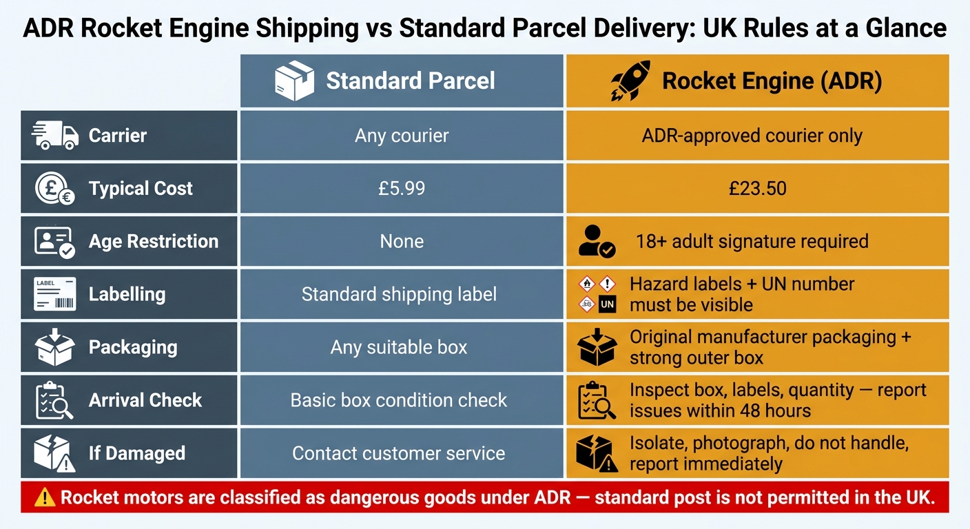 ADR Rocket Engine Shipping vs Standard Parcel: UK Rules at a Glance