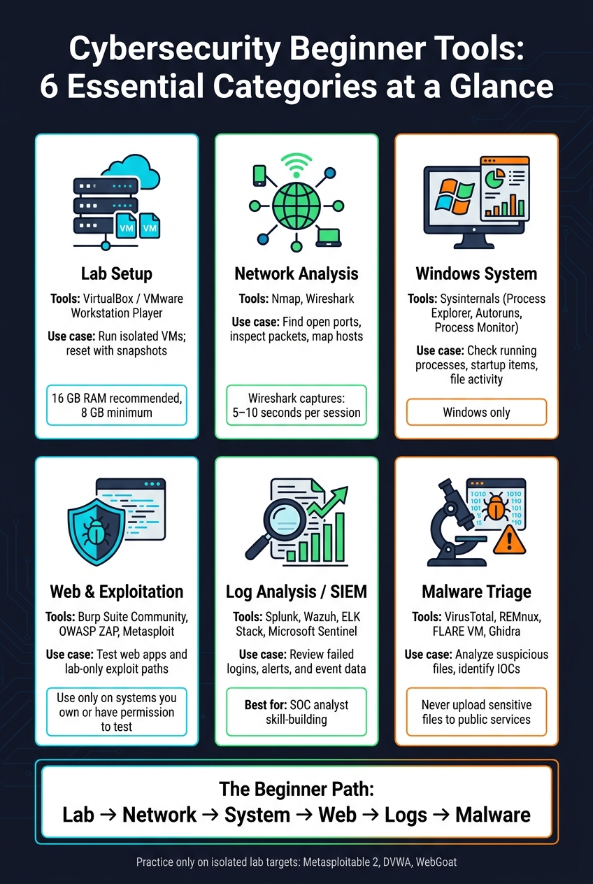 Cybersecurity Beginner Tools: 6 Essential Categories at a Glance