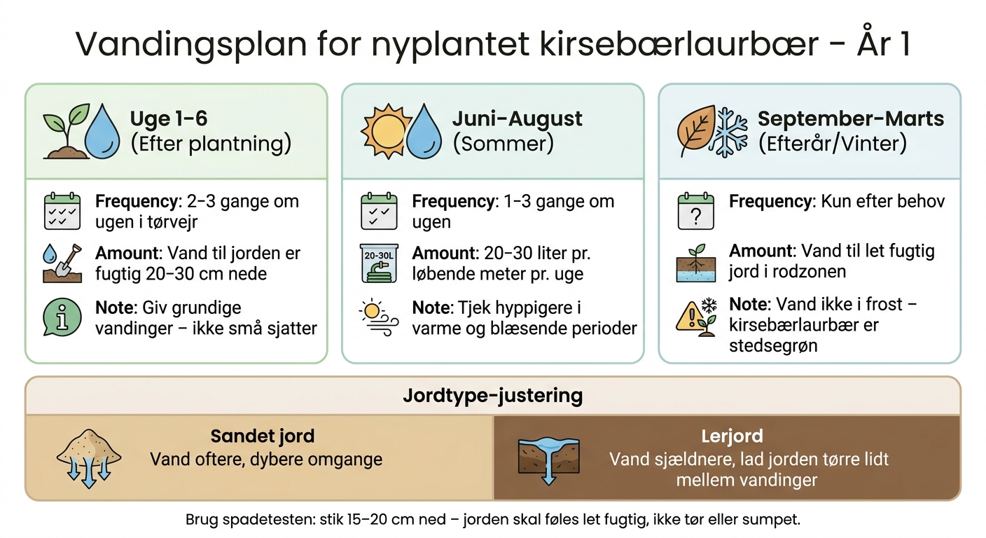 Vandingsplan for kirsebærlaurbær – hele det første år