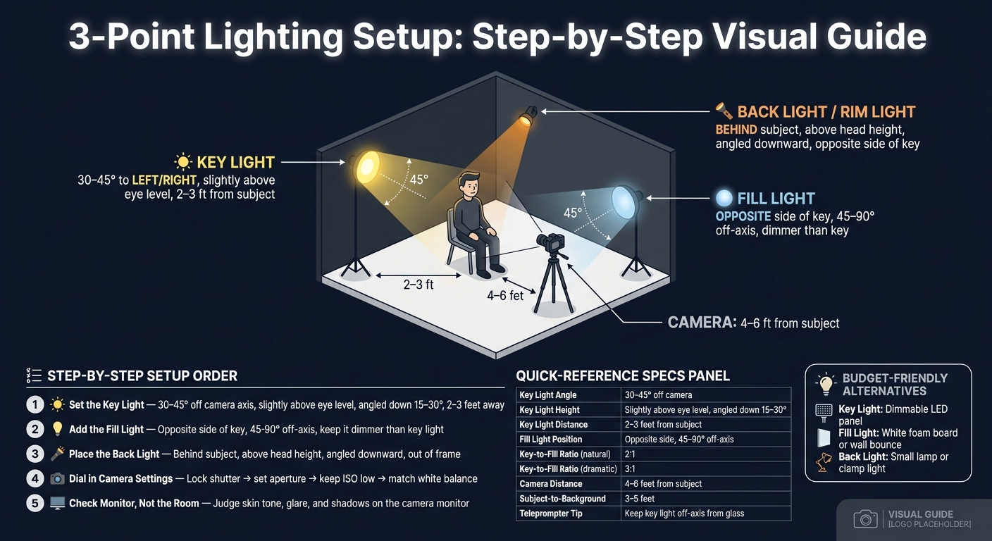 3-Point Lighting Setup: Step-by-Step Visual Guide
