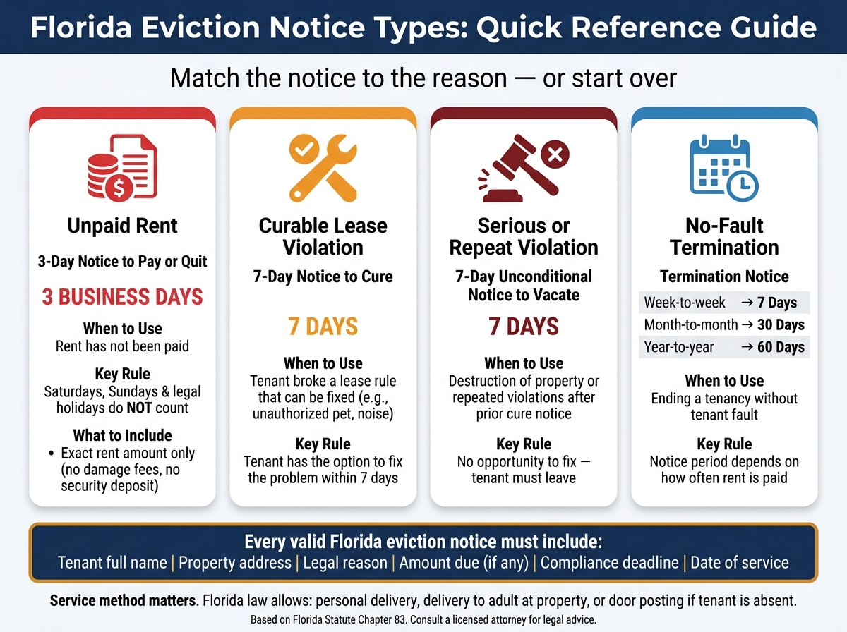 Florida Eviction Notice Types: Quick Reference Guide