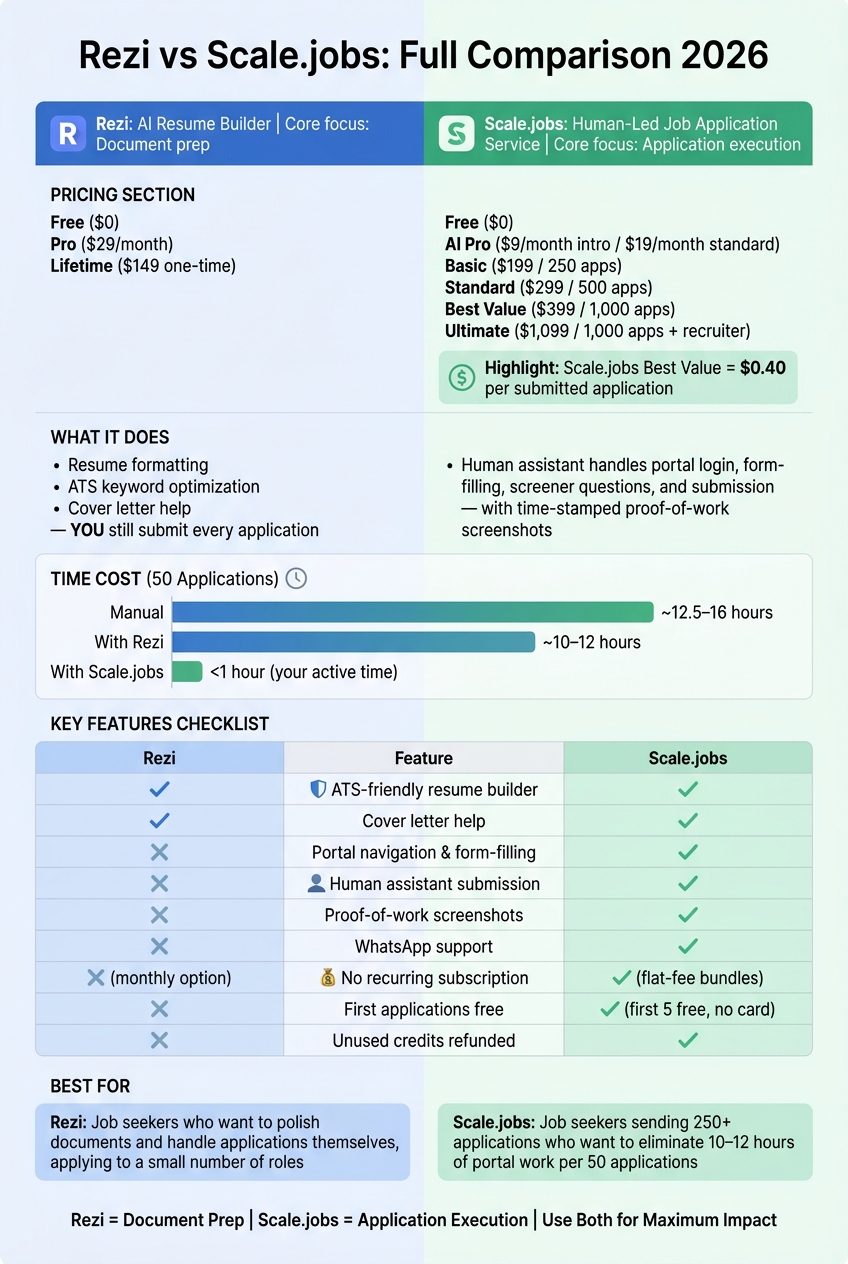 Rezi vs Scale.jobs: Pricing, Features & Time Savings Compared (2026)