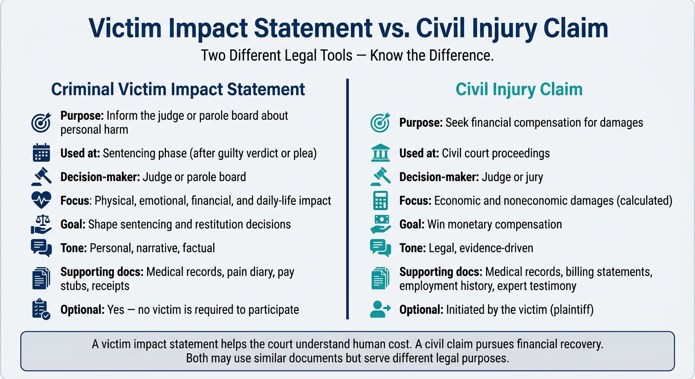Victim Impact Statement vs. Civil Injury Claim: Key Differences