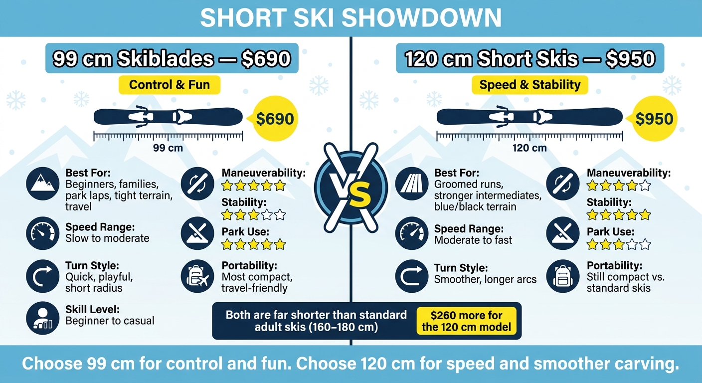 99 cm vs 120 cm Short Skis: Side-by-Side Comparison