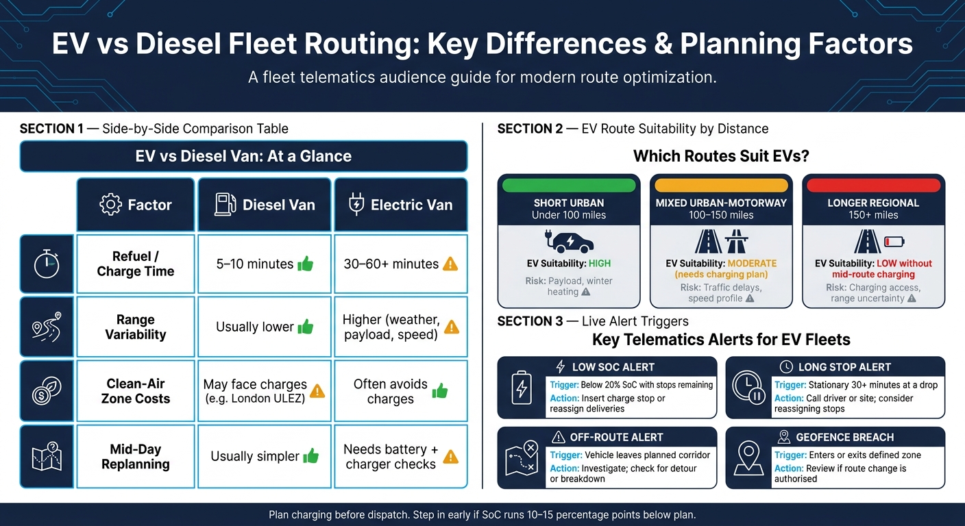 EV vs Diesel Fleet Routing: Key Differences & Planning Factors