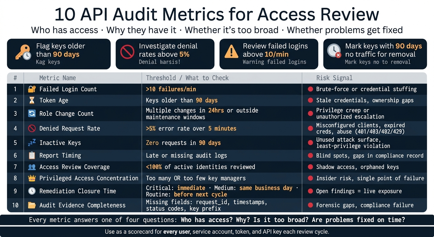 10 API Audit Metrics for Access Review: Quick Reference Scorecard
