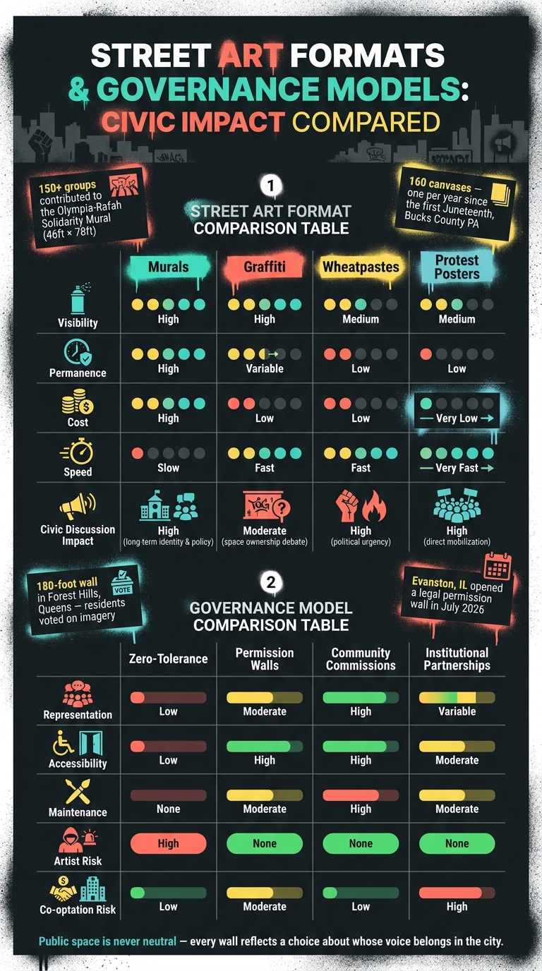 Street Art Formats vs. Governance Models: Civic Impact at a Glance