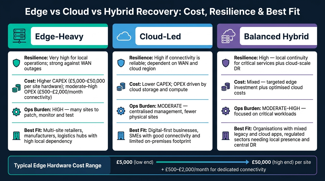 Edge vs Cloud vs Hybrid Recovery: Cost, Resilience &amp; Best Fit