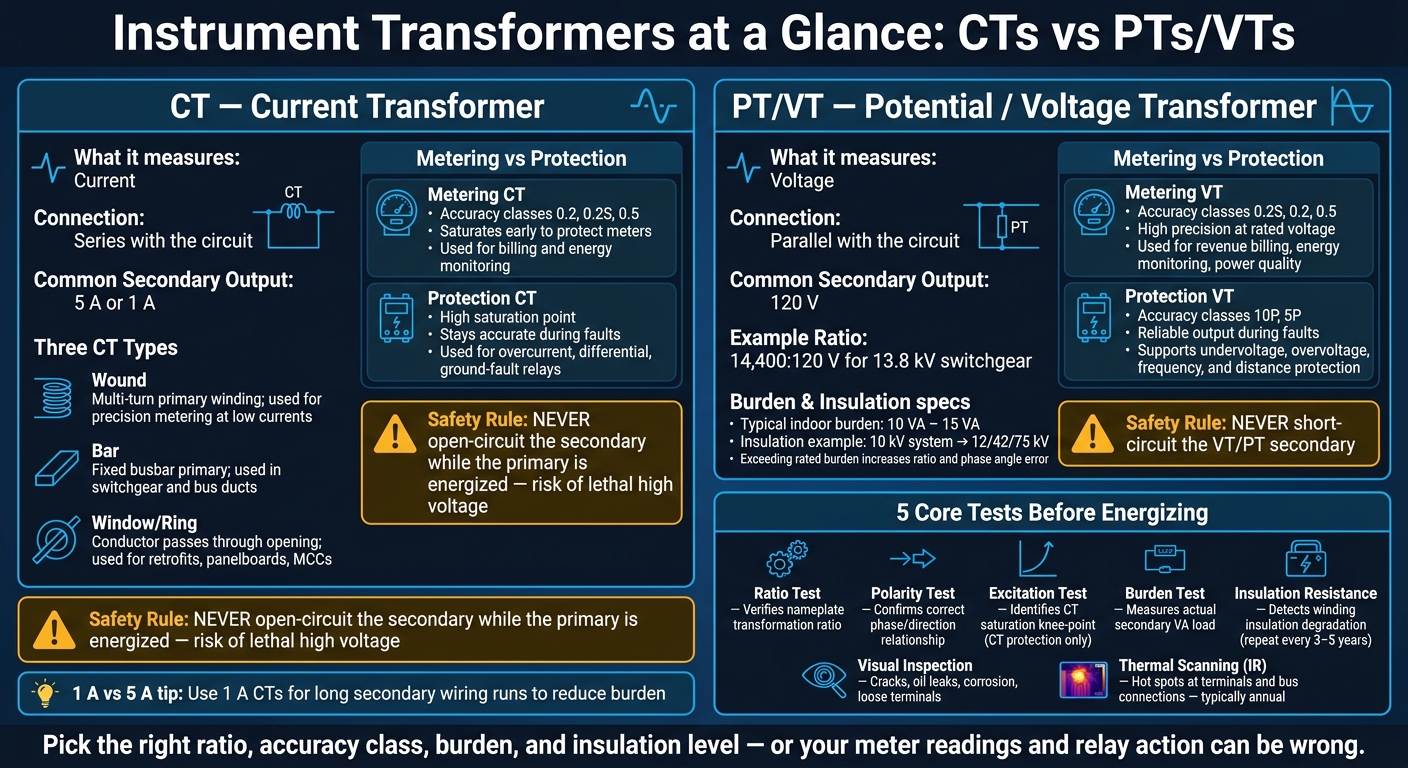 CT vs PT/VT: Instrument Transformer Types, Specs & Safety Rules