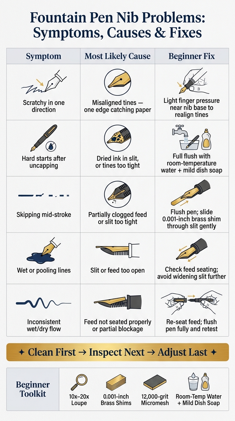Fountain Pen Nib Problems: Symptoms, Causes & Fixes