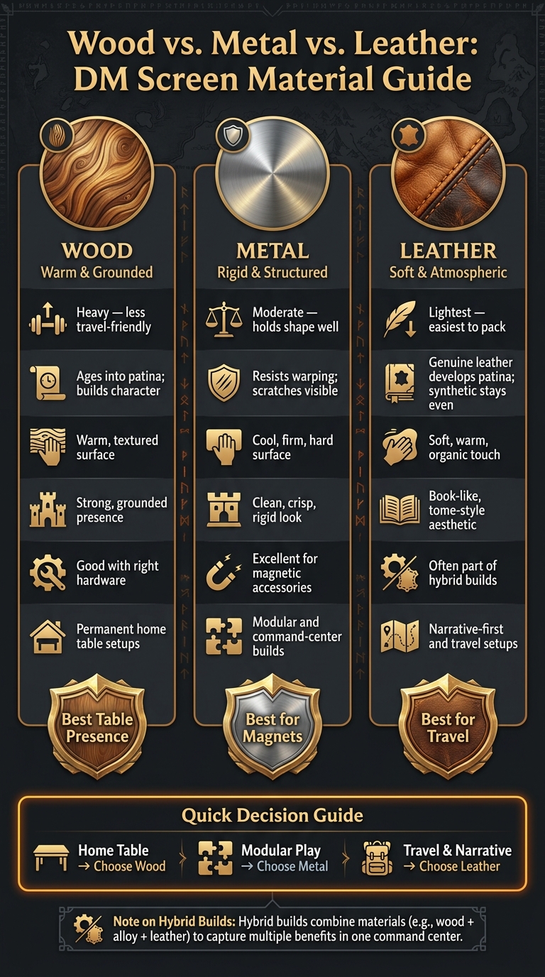 Wood vs. Metal vs. Leather DM Screen: Material Comparison Guide