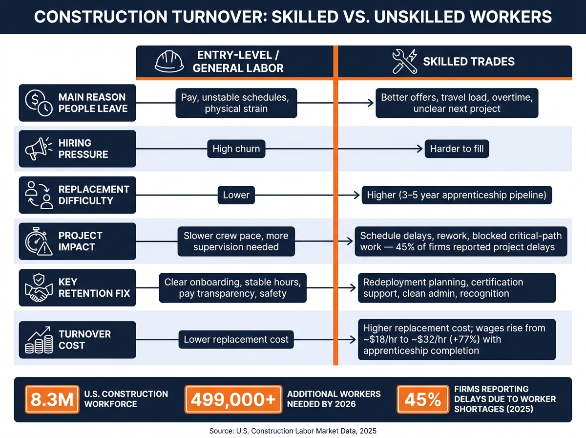Skilled vs Unskilled Construction Worker Turnover: Key Differences