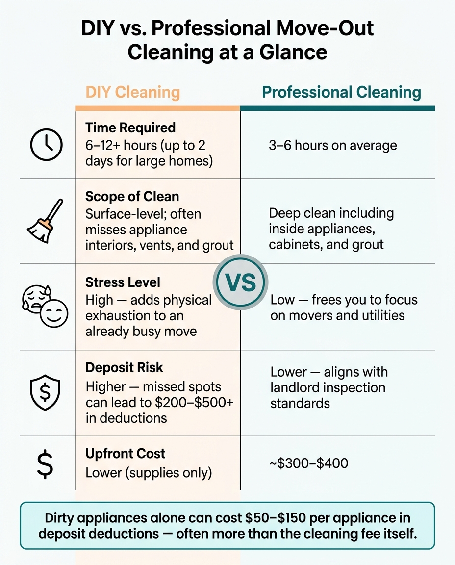 DIY vs. Professional Move-Out Cleaning: Cost, Time & Deposit Risk