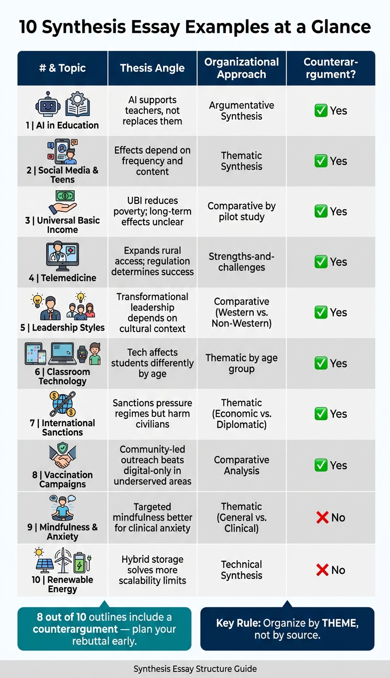 10 Synthesis Essay Examples: Topics, Thesis Angles & Structures at a Glance