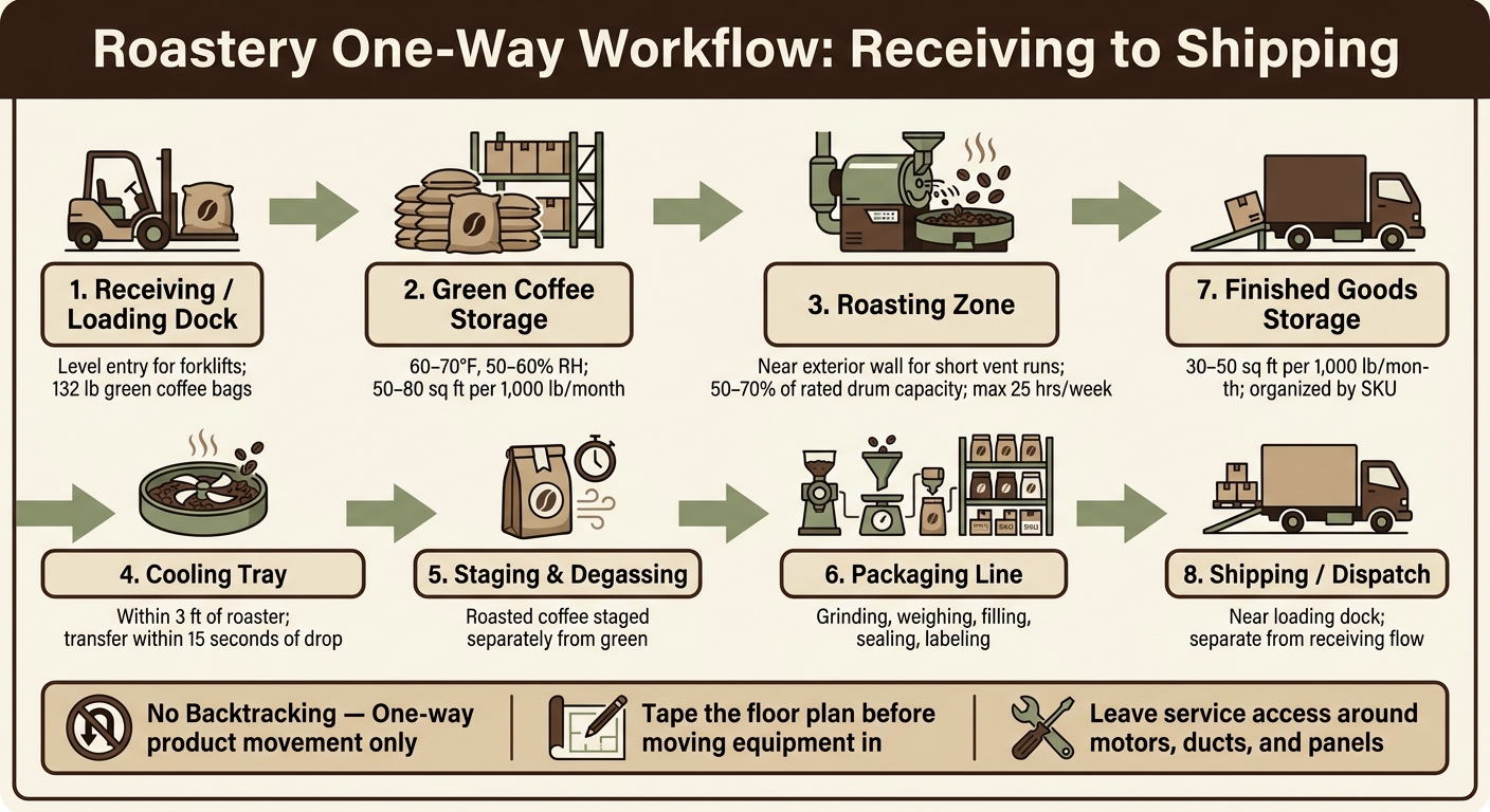 Roastery Layout: One-Way Workflow From Receiving to Shipping