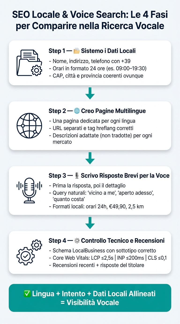 Seo locale e voice search: strategie per mercati multilingue 1 Seo locale & voice search: checklist in 4 fasi per mercati multilingue