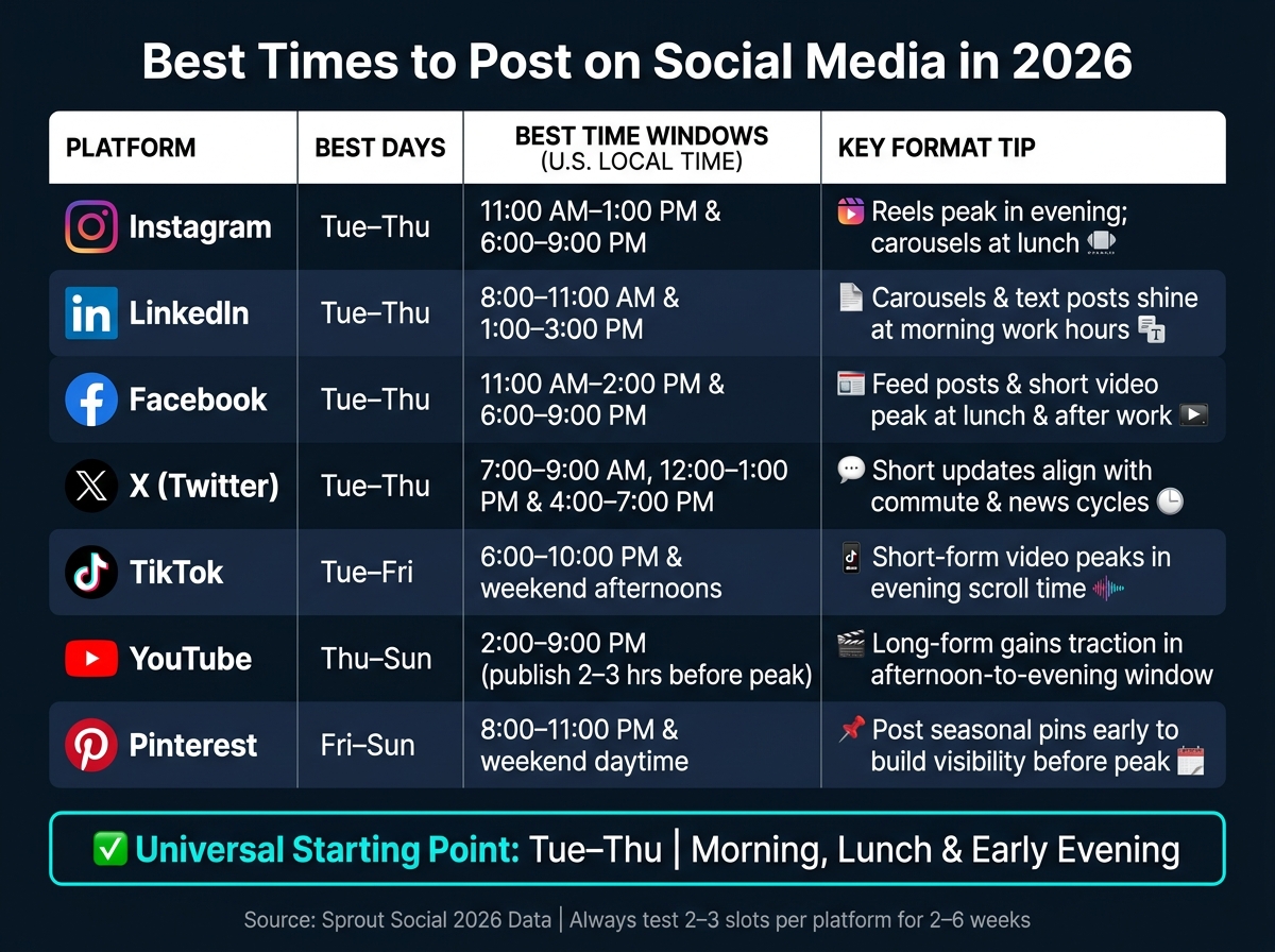 Best Times to Post on Social Media in 2026: Platform-by-Platform Cheat Sheet