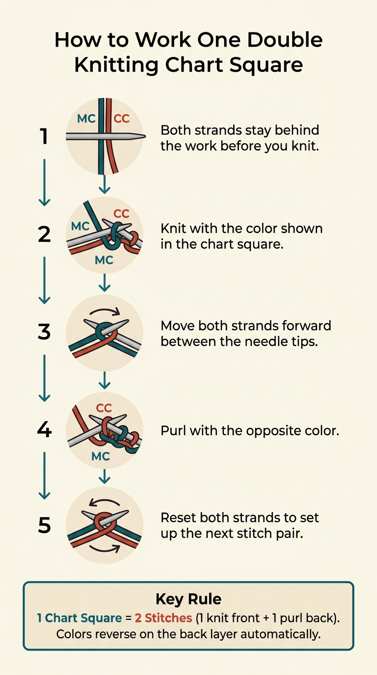 How to Work One Double Knitting Chart Square: Step-by-Step