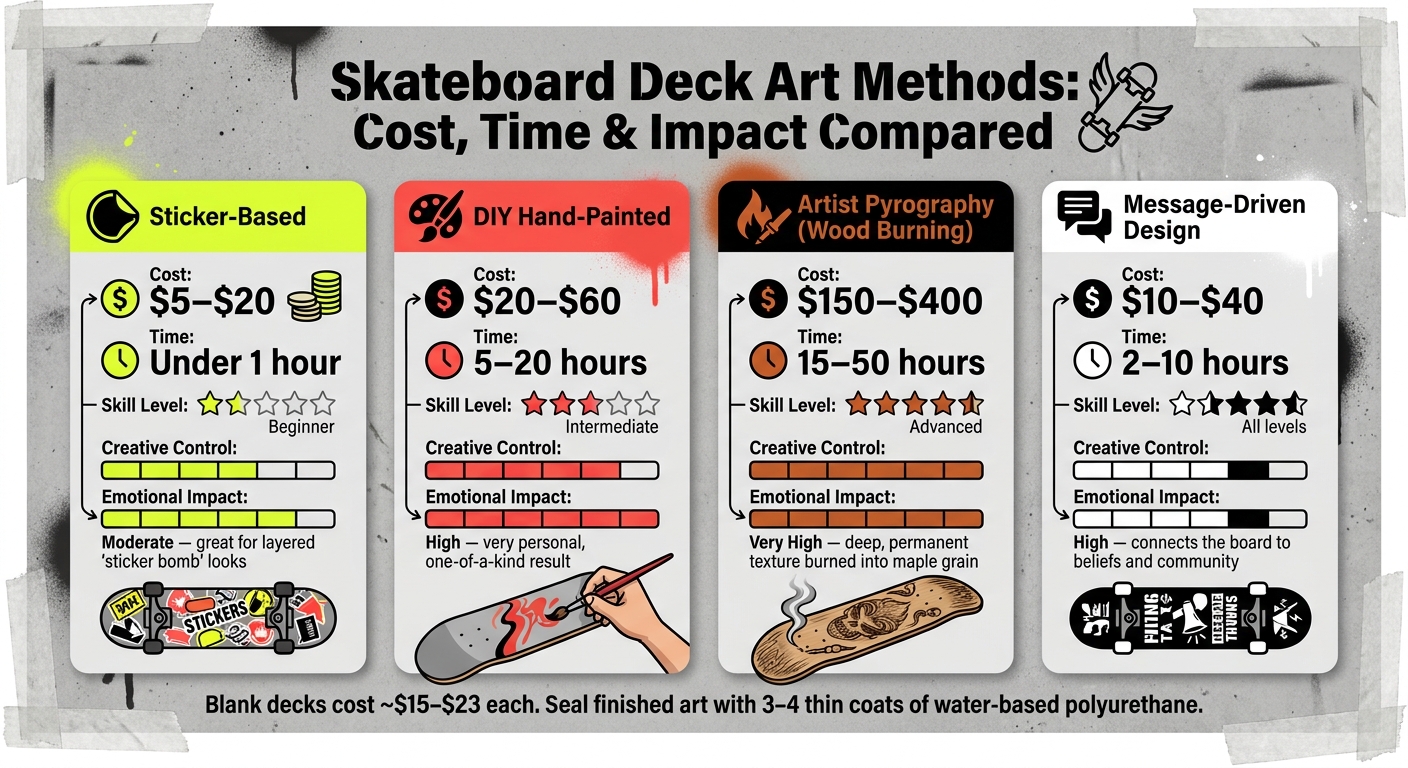 Skateboard Deck Art Methods: Cost, Time & Impact Compared