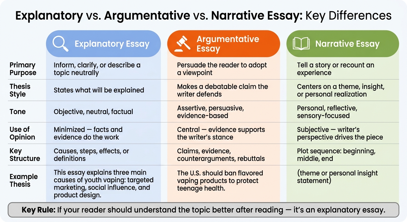 Explanatory vs. Argumentative vs. Narrative Essay: Key Differences