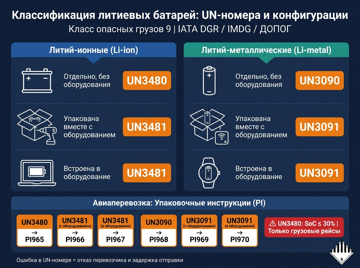 UN-номера литиевых батарей: классификация по типу и конфигурации