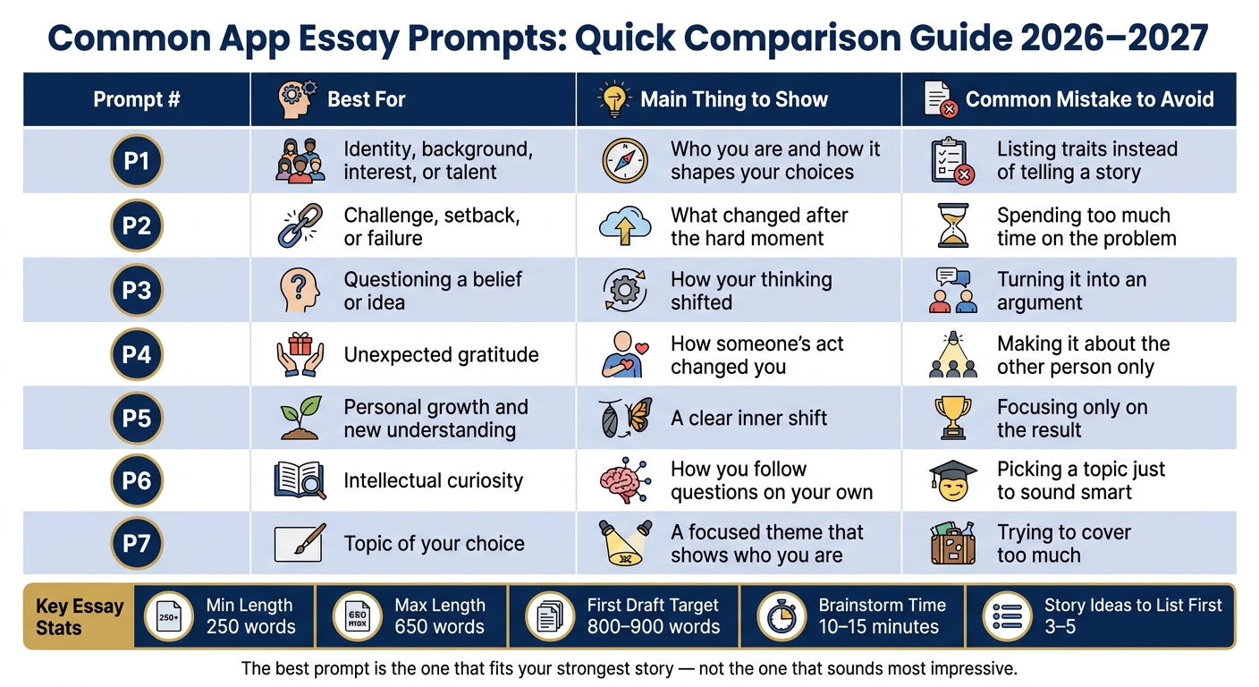 Common App Essay Prompts: Quick Comparison Guide 2026–2027