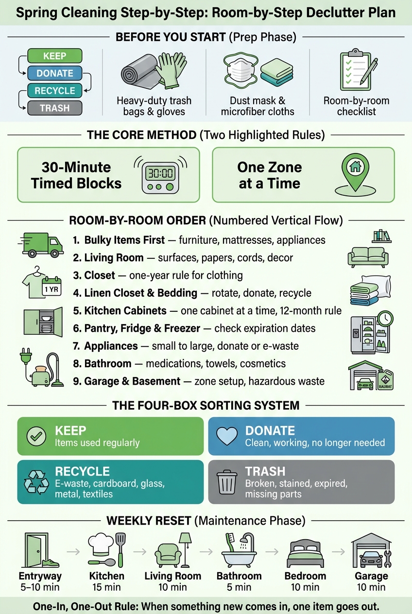 Spring Cleaning Step-by-Step: Room-by-Room Declutter Plan