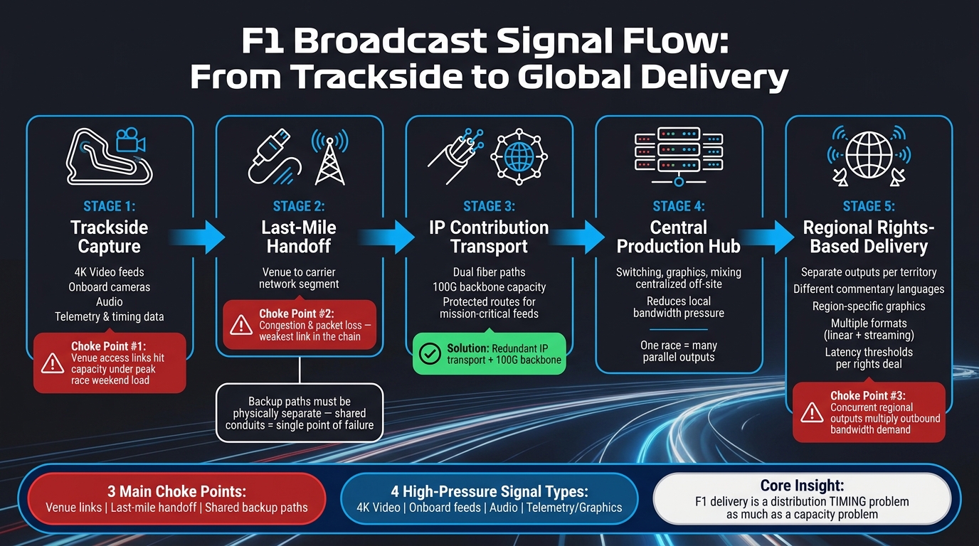 F1 Broadcast Signal Flow: From Trackside to Global Delivery