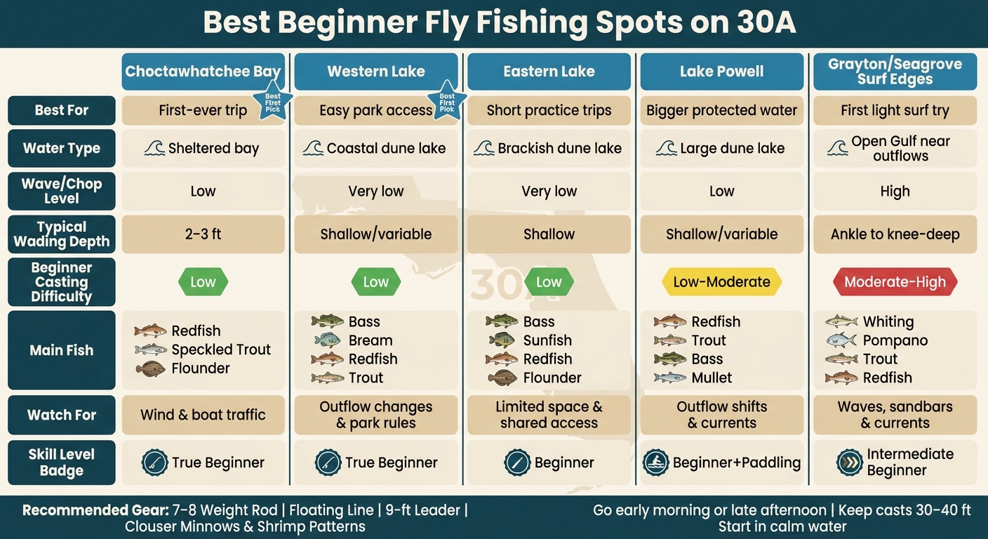 Best Beginner Fly Fishing Spots on 30A: Quick Comparison Guide