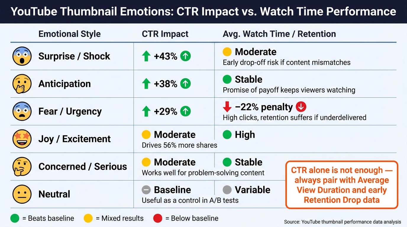 YouTube Thumbnail Emotions: CTR Impact vs. Retention Performance