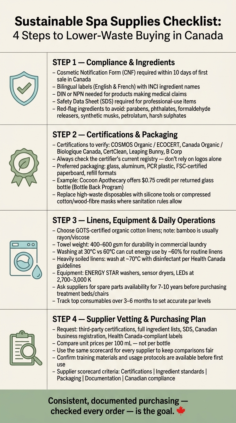 Sustainable Spa Supplies Checklist: 4 Steps to Lower-Waste Buying in Canada